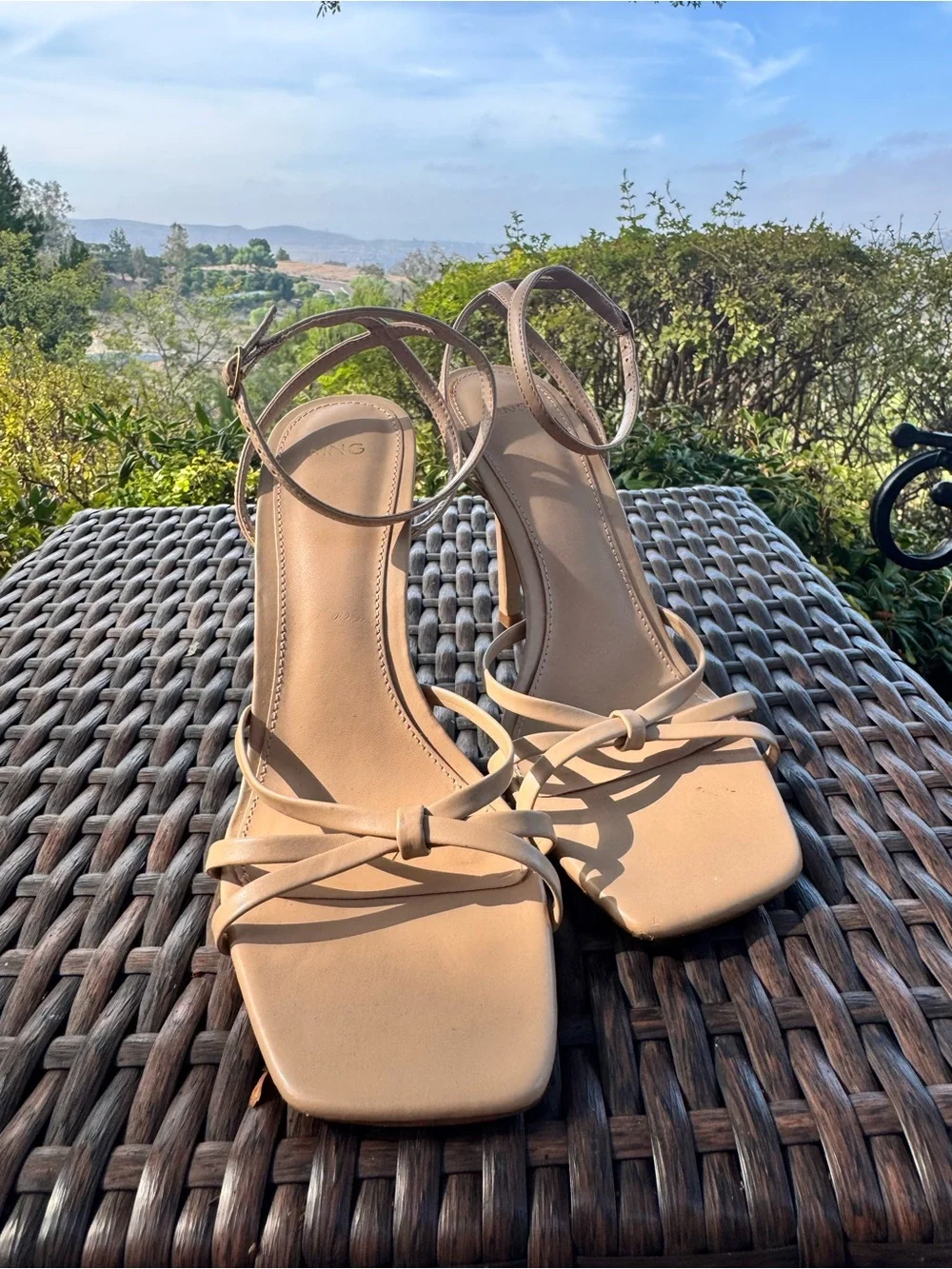 Mango MNG Nude Strappy Heeled Sandals US 9 EU 40 Square Toe